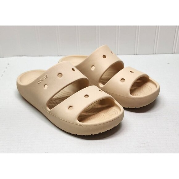 CROCS Shoes - Crocs Beige Slide Classic Sandals With Dual Straps & Ventilation Holes W6